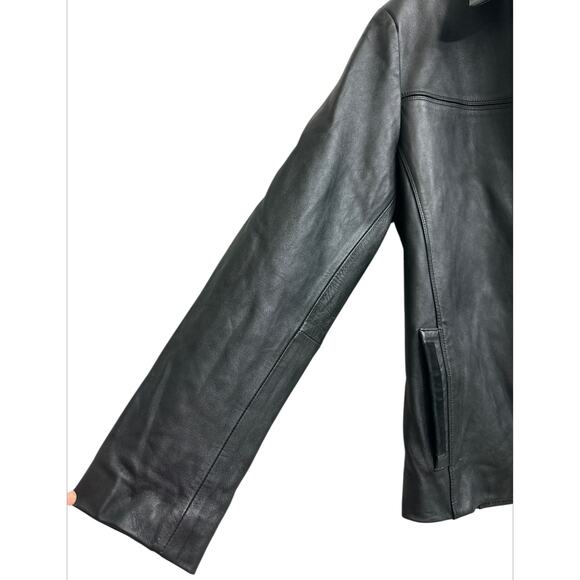 GERHEL Men's Black Genuine Sheepskin Leather Jacket Stitching Zipper Size Small - Picture 9 of 11